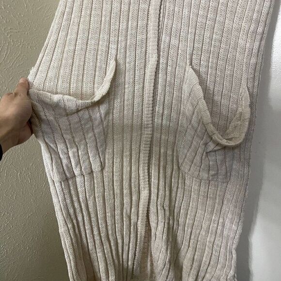 FREE PEOPLE tan knit long lightweight ribbed duster cardigan sweater size XS - Picture 5 of 7